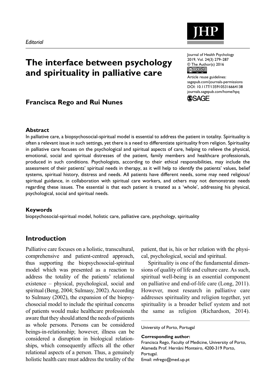 The interface between psychology and spirituality in palliative care ...