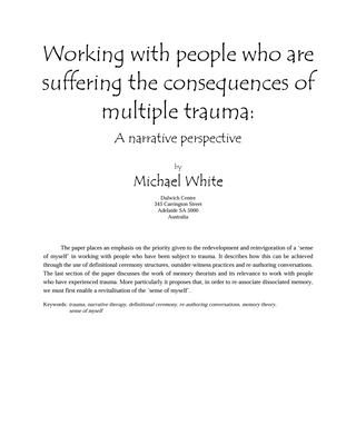 Working with people who are suffering the consequences of multiple trauma_Michael White_Hospivision