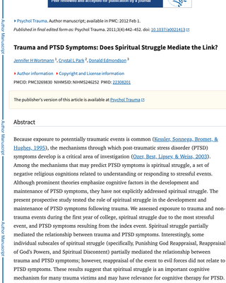 Trauma and PTSD Symptoms: Does Spiritual Struggle Mediate the Link? hospivision
