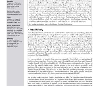 Oberholzer, A.E. 2019. Standing in awe of scientific healthcare, HTS Teologiese Studies/Theological Studies, 75(4), 7 pages. https://doi.org/10.4102/hts.v75i4.5574 