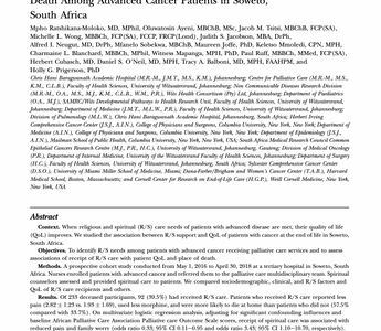 Spiritual Care, Pain Reduction, and Preferred Place of Death Among Advanced Cancer Patients in Soweto, South Africa