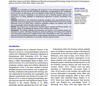 The Cinderella of positive psychology: spiritual well-being as an emerging dimension of flourishing in pastoral work