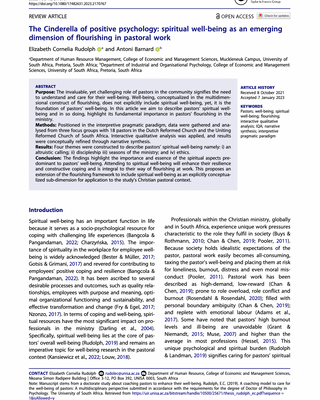 The Cinderella of positive psychology: spiritual well-being as an emerging dimension of flourishing in pastoral work
