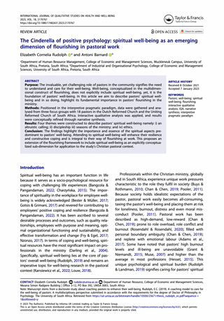 The Cinderella of positive psychology: spiritual well-being as an emerging dimension of flourishing in pastoral work