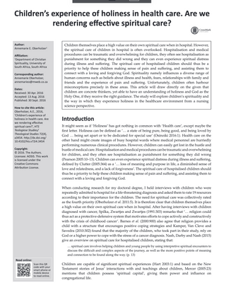 Children’s experience of holiness in health care. Are we rendering effective spiritual care
