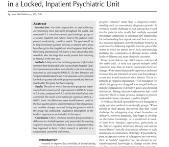 Introducing Narrative Practices in a Locked, Inpatient Psychiatric Unit