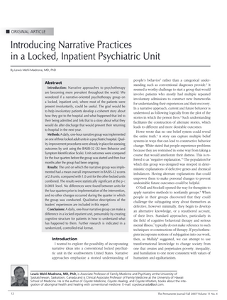 Introducing Narrative Practices in a Locked, Inpatient Psychiatric Unit