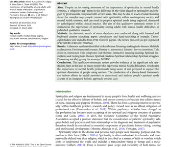 The experiences of spirituality among adults with mental health difficulties: a qualitative systematic review