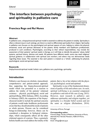 The interface between psychology and spirituality in palliative care