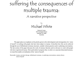 Working with people who are suffering the consequences of multiple trauma_Michael White_Hospivision
