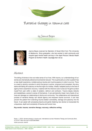 Narrative Therapy in Trauma Care_J Bayes_Hospivision