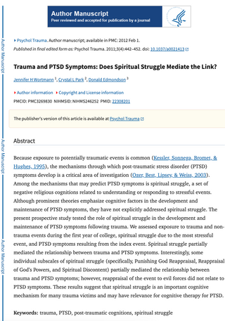 Trauma and PTSD Symptoms: Does Spiritual Struggle Mediate the Link? hospivision